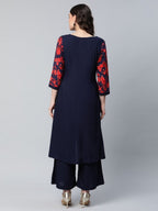 Ahalyaa Women's Navy Blue Rayon Wax Printed Kurta Palazzo Set - Distacart