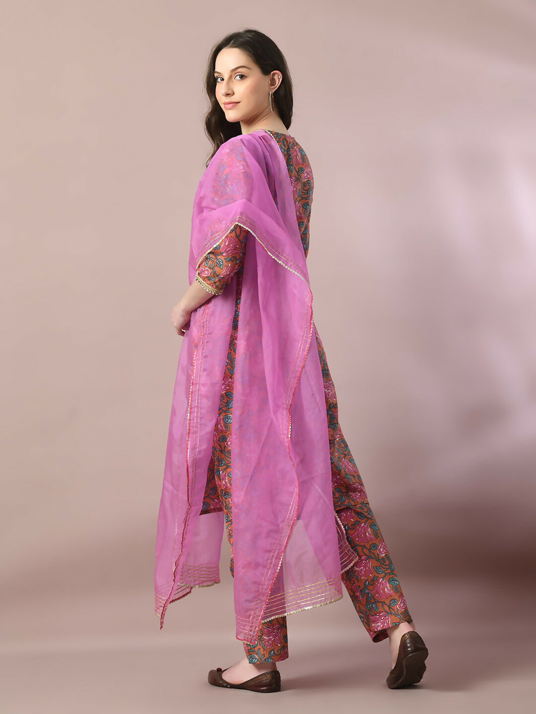 Myshka Women's Multi Printed Cotton Straight Party Kurta Set With Dupatta