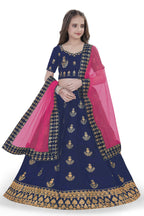 Dwiden Navy Blue Kamal Tafetta Sattin Semi-Stitched Girl's Lehenga Cholin Kamal Tafetta Sattin Semi-Stitched Girl's Lehenga Choli