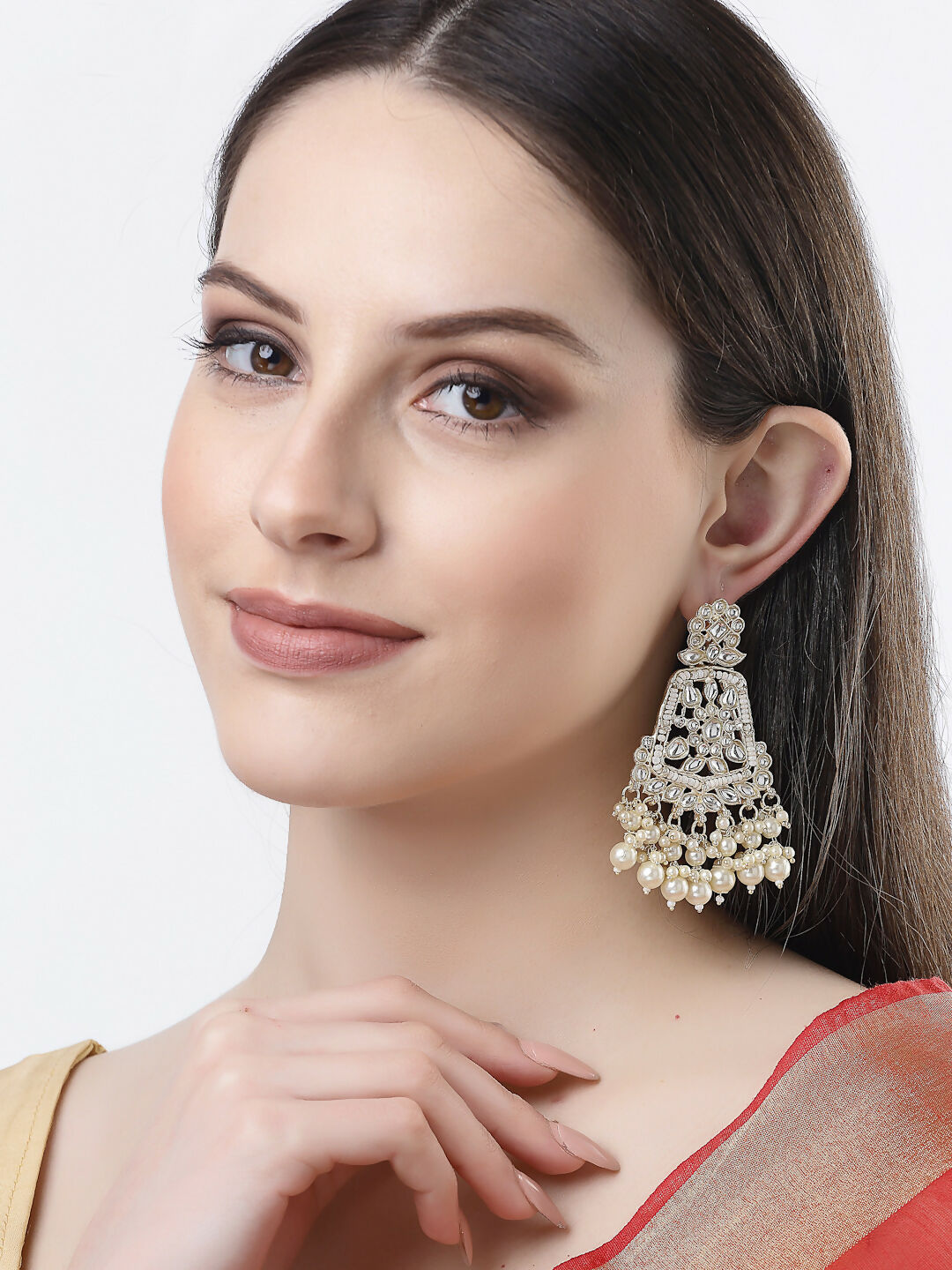 NVR Women Gold-Plated Kundan Drop Earrings - Distacart