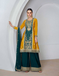 Lorenvalley Fashion Yellow and Rama Chinon Embroidery With Sequince Work Salwar Kameez Stitched