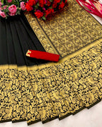 DEIANA'S Beautiful Designer Golden zari Soft Lichi Silk Saree - Black