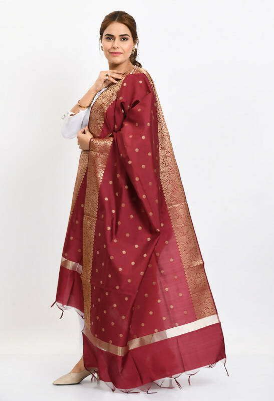 Mominos Fashion Moeza Women's Banarsi Silk Woven Design Maroon Dupatta - Distacart