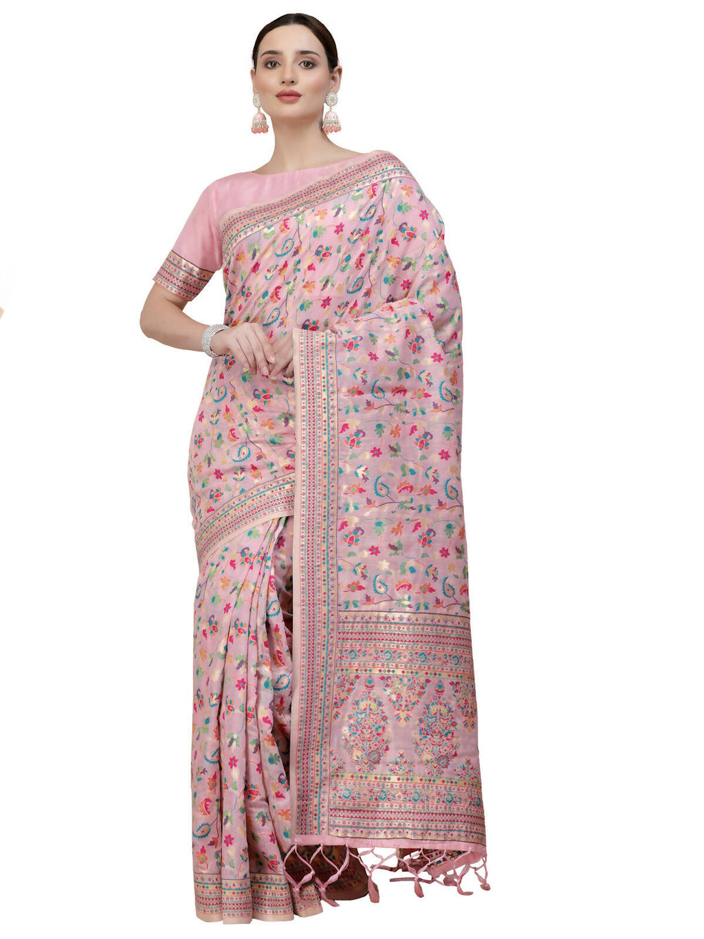 Light Pink Silk Blend Woven Design Saree With Unstitched Blouse Piece - Aloki
