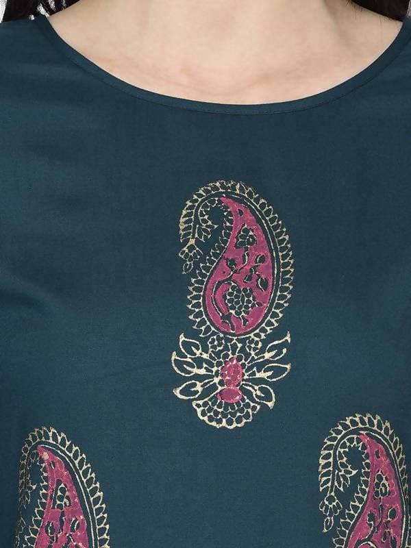 Aniyah Rayon Teal Blue Color Block Print Straight Kurta (AN-224K)