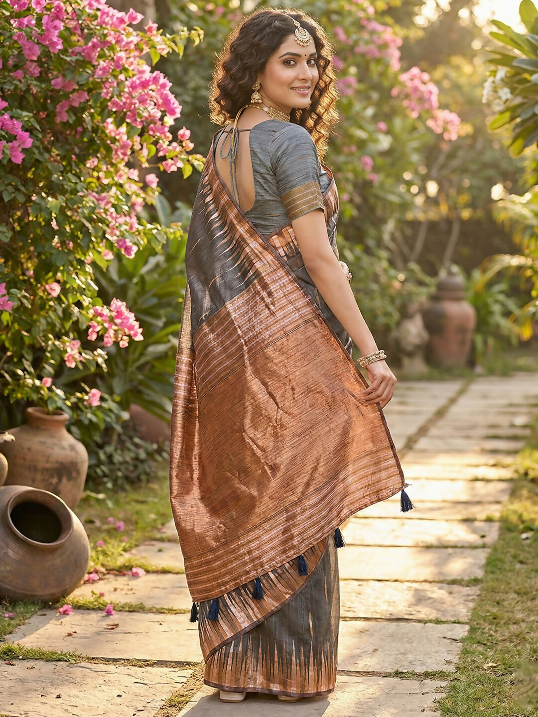 Shree Shyam Fashion Grey Linen Cotton Saree - Distacart
