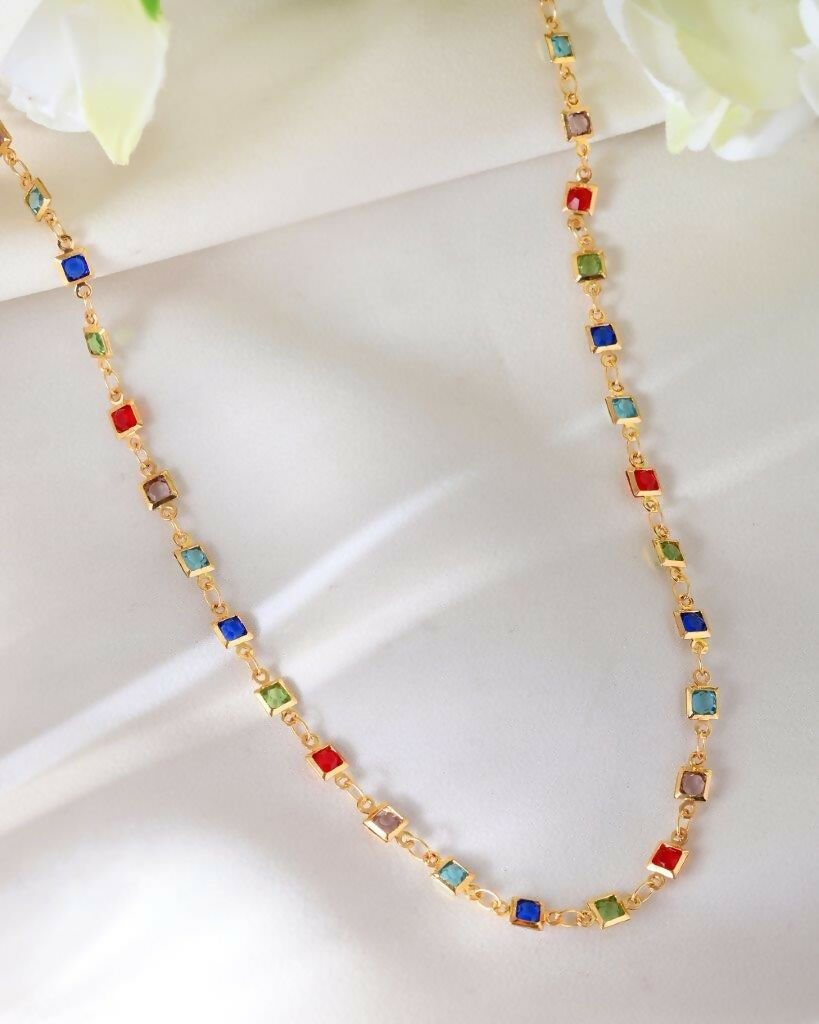 VOJ Women Gold-Polished Square Shaped Multi Color Chain