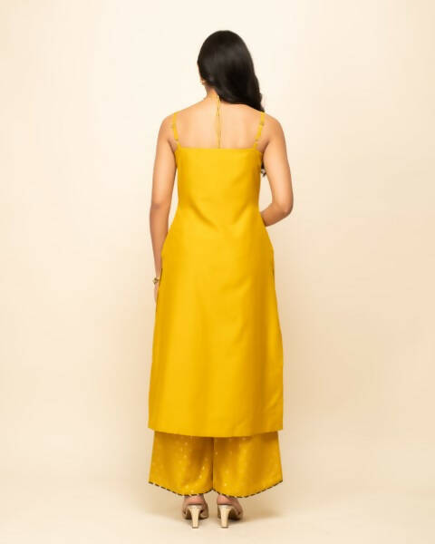 FIORRA Women's Yellow Silk Blend Straight Kurta Palazzo Set With Dupatta