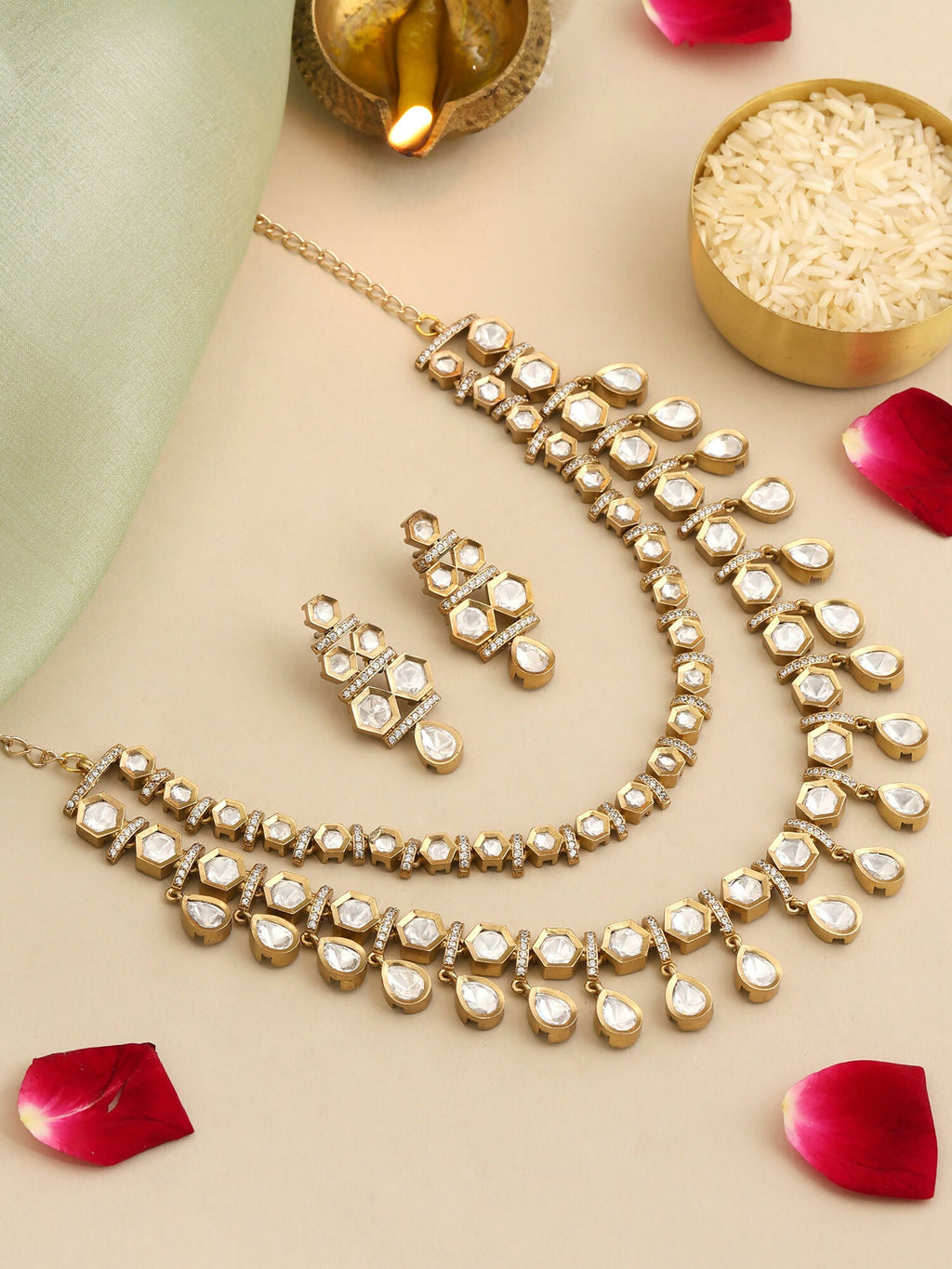 Ruby Raang 3-Layered Neck Piece With Earrings