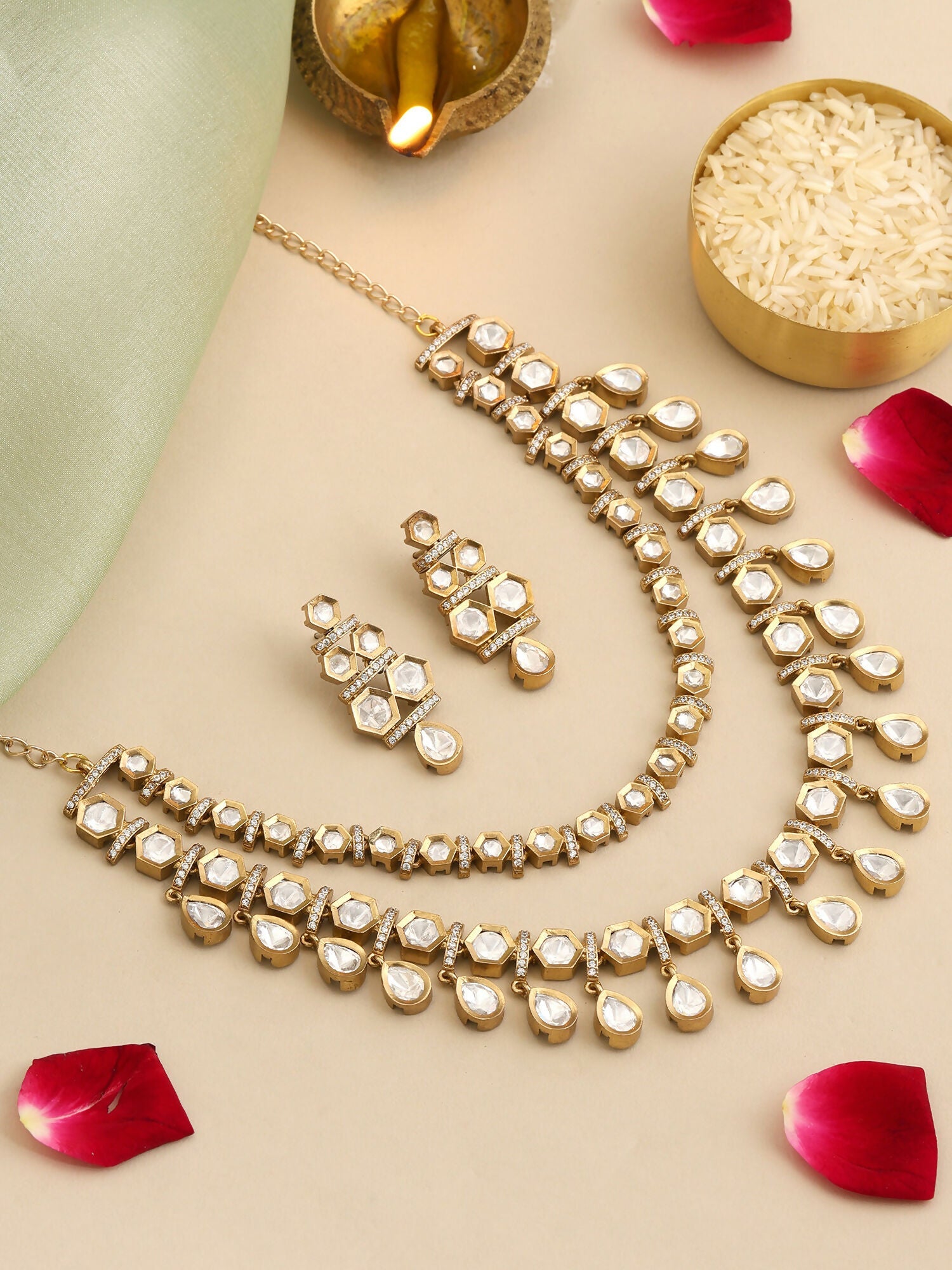 Ruby Raang 3-Layered Neck Piece With Earrings