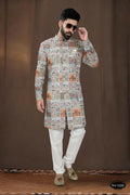 Joban Fashion Men's Base Blue(Multi Colours) Georgette Kurta with Pyjama