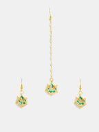 Ruby Raang Gold Green Kundan Earrings And Maang Tikka - Distacart