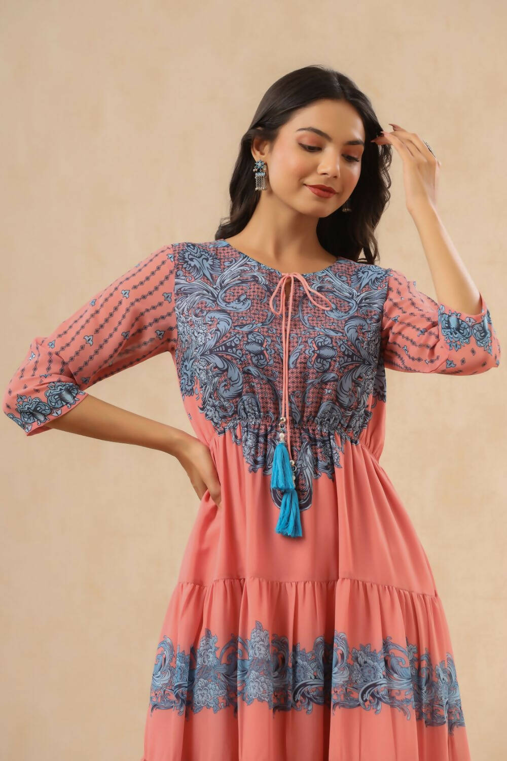 Juniper Womens Pink Georgette Printed Tiered Midi Dress - Distacart