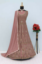 Vastranavya Peach Georgette Embroidered Sequins Work Anarkali Style A Line Suits