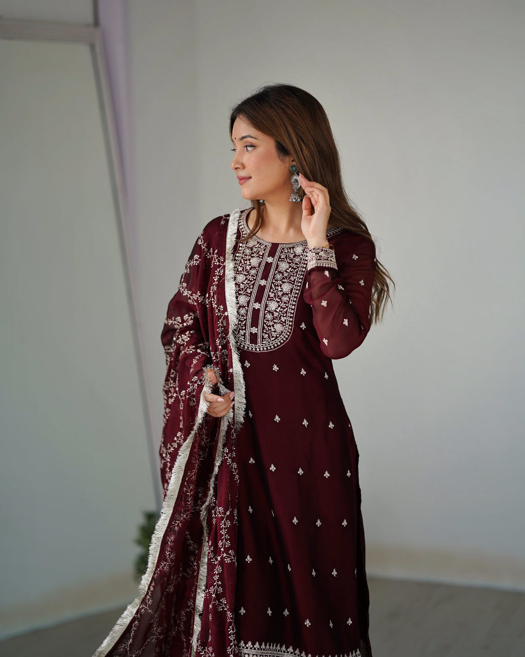 Teeya Creation Maroon Color Pure Rangoli Silk Heavy Embroidery Work Kurta Set