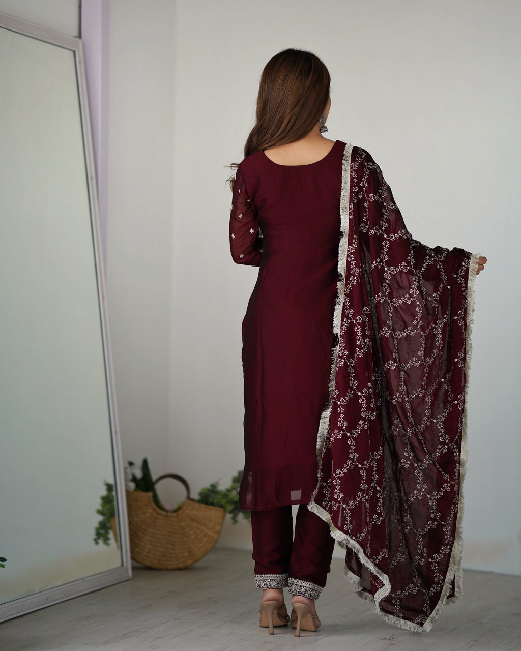 Teeya Creation Maroon Color Pure Rangoli Silk Heavy Embroidery Work Kurta Set