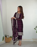 Teeya Creation Wine Color Pure Rangoli Silk Heavy Embroidery Work Kurta Set