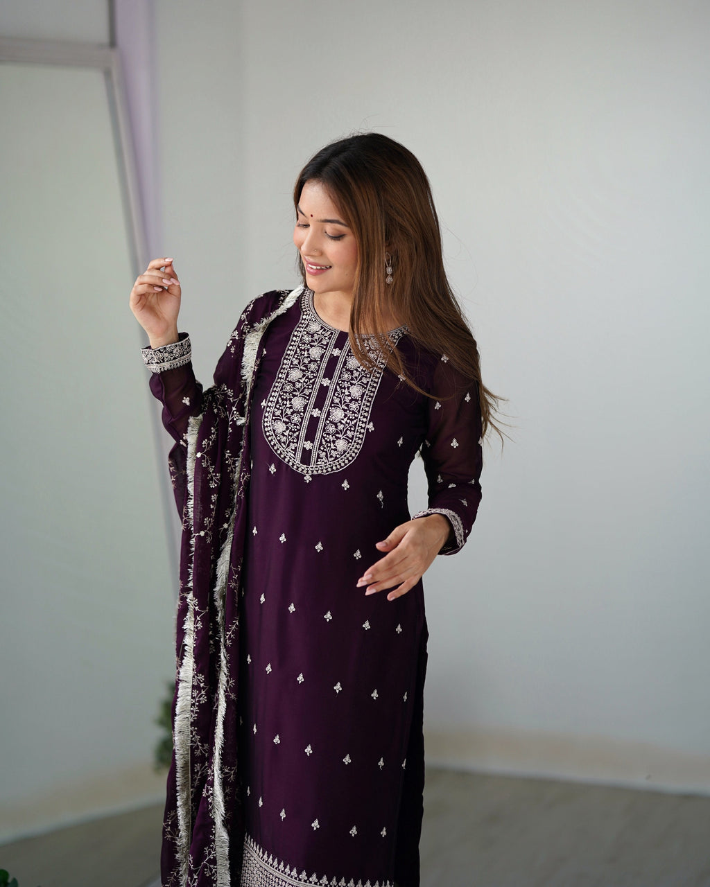 Teeya Creation Wine Color Pure Rangoli Silk Heavy Embroidery Work Kurta Set
