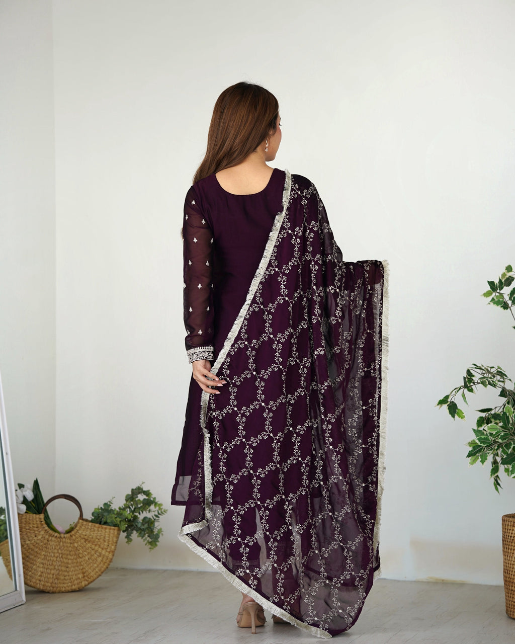 Teeya Creation Wine Color Pure Rangoli Silk Heavy Embroidery Work Kurta Set