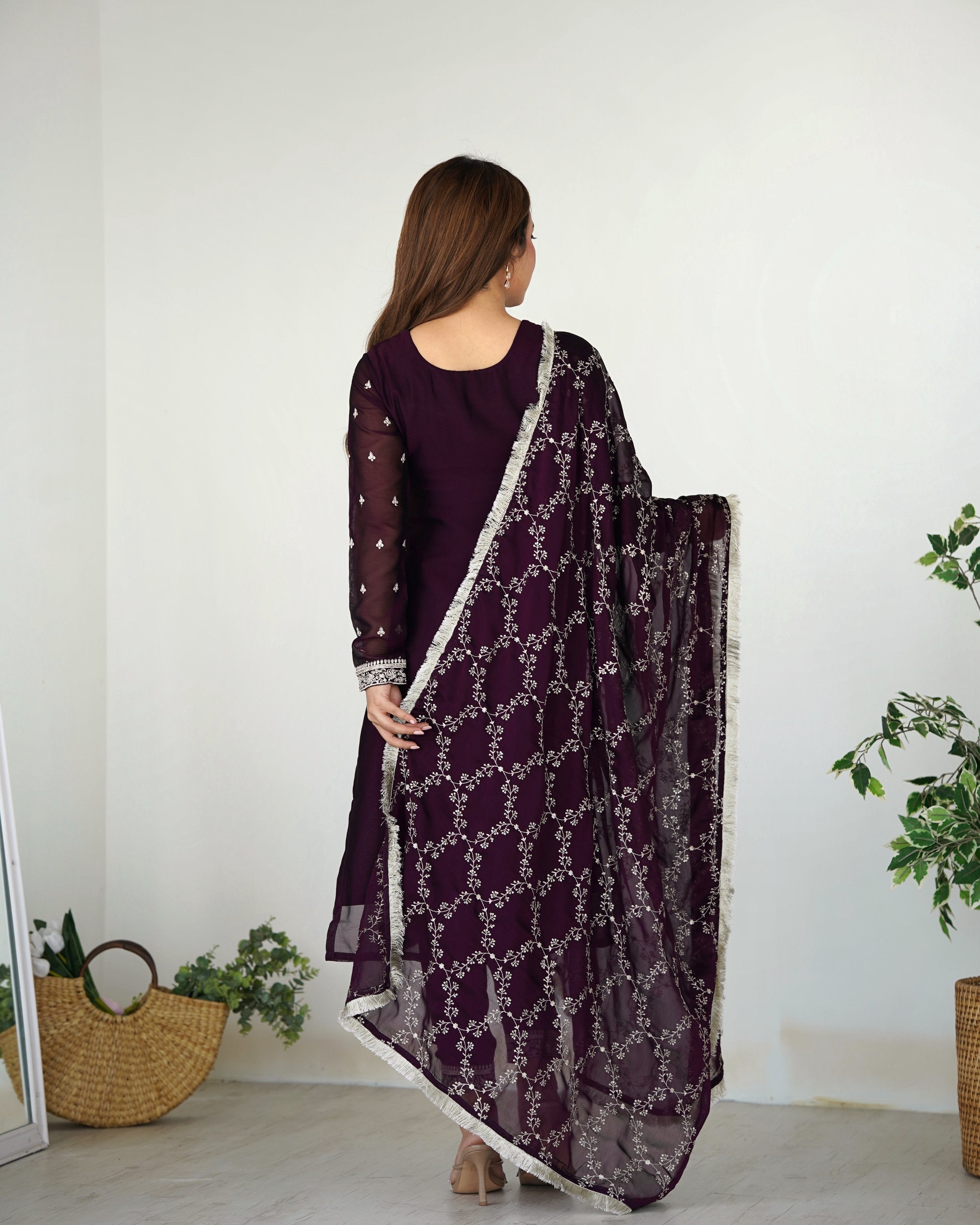 Teeya Creation Wine Color Pure Rangoli Silk Heavy Embroidery Work Kurta Set