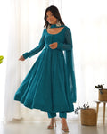 Teeya Creation Green Abstract Leheriya Print Faux Georgette Anarkali Gown With Pants And Dupatta