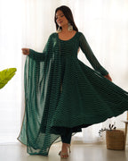 Teeya Creation Rama Abstract Leheriya Print Faux Georgette Anarkali Gown With Pants And Dupatta