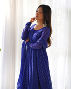 Teeya Creation Royal blue Abstract Leheriya Print Faux Georgette Anarkali Gown With Pants And Dupatta