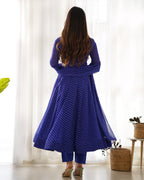 Teeya Creation Royal blue Abstract Leheriya Print Faux Georgette Anarkali Gown With Pants And Dupatta