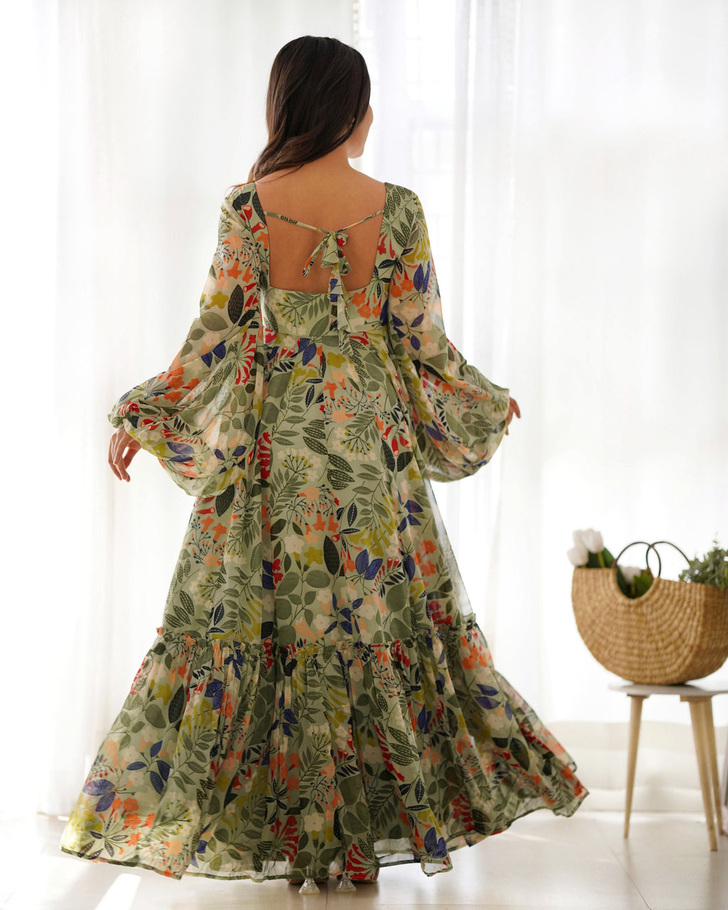 Teeya Creation Sky Blue Color Digital Print Faux Georgette Anarkali Maxi