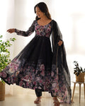 Teeya Creation Black Color Digital Print Soft organza Anarkali With Pants And Dupatta