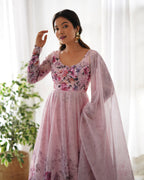 Teeya Creation Pink Color Digital Print Soft organza Anarkali With Pants And Dupatta