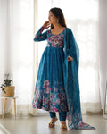 Teeya Creation Rama Color Digital Print Soft organza Anarkali With Pants And Dupatta
