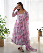Teeya Creation Multicolor Digital Print Soft organza Anarkali With Pants And Dupatta