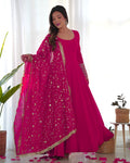 Teeya Creation Black Color Party Wear Faux Georgette Anarkali Gown With Pants And Dupatta