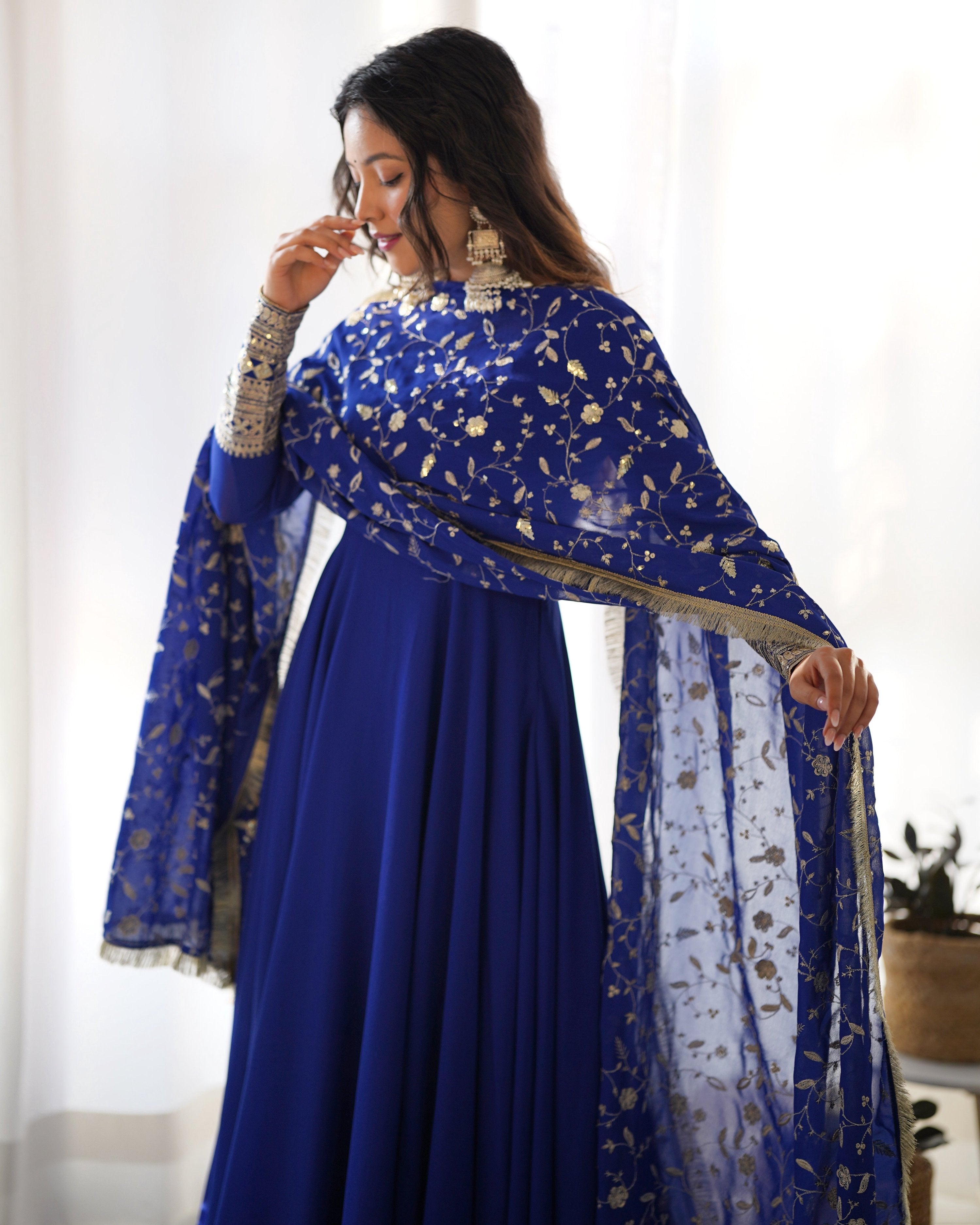 Teeya Creation Black Color Party Wear Faux Georgette Anarkali Gown With Pants And Dupatta