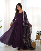 Teeya Creation Black Color Party Wear Faux Georgette Anarkali Gown With Pants And Dupatta