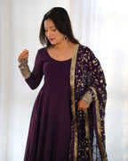 Teeya Creation Black Color Party Wear Faux Georgette Anarkali Gown With Pants And Dupatta
