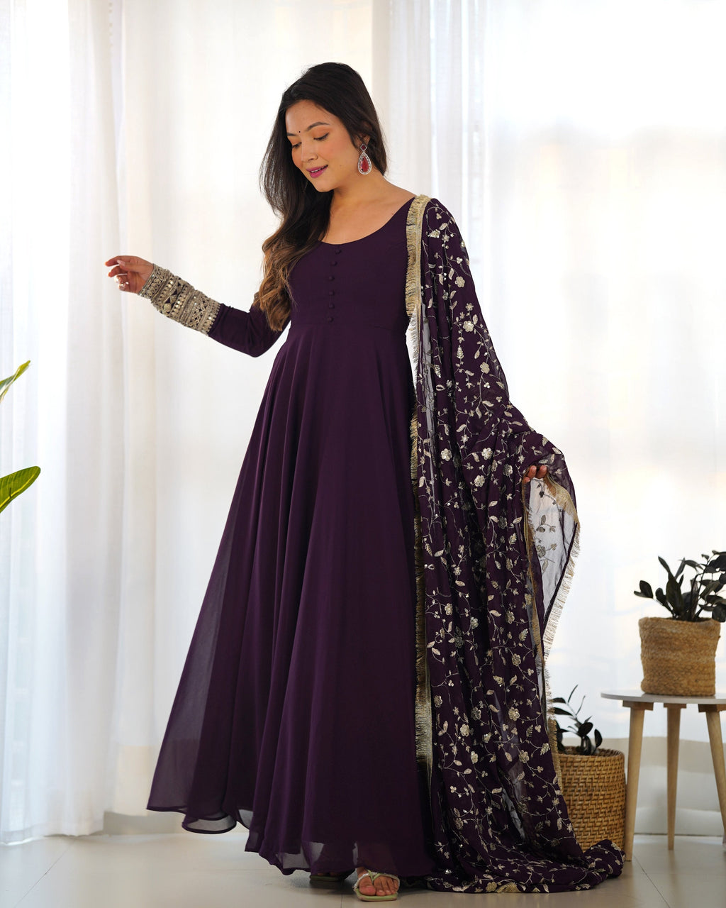 Teeya Creation Black Color Party Wear Faux Georgette Anarkali Gown With Pants And Dupatta