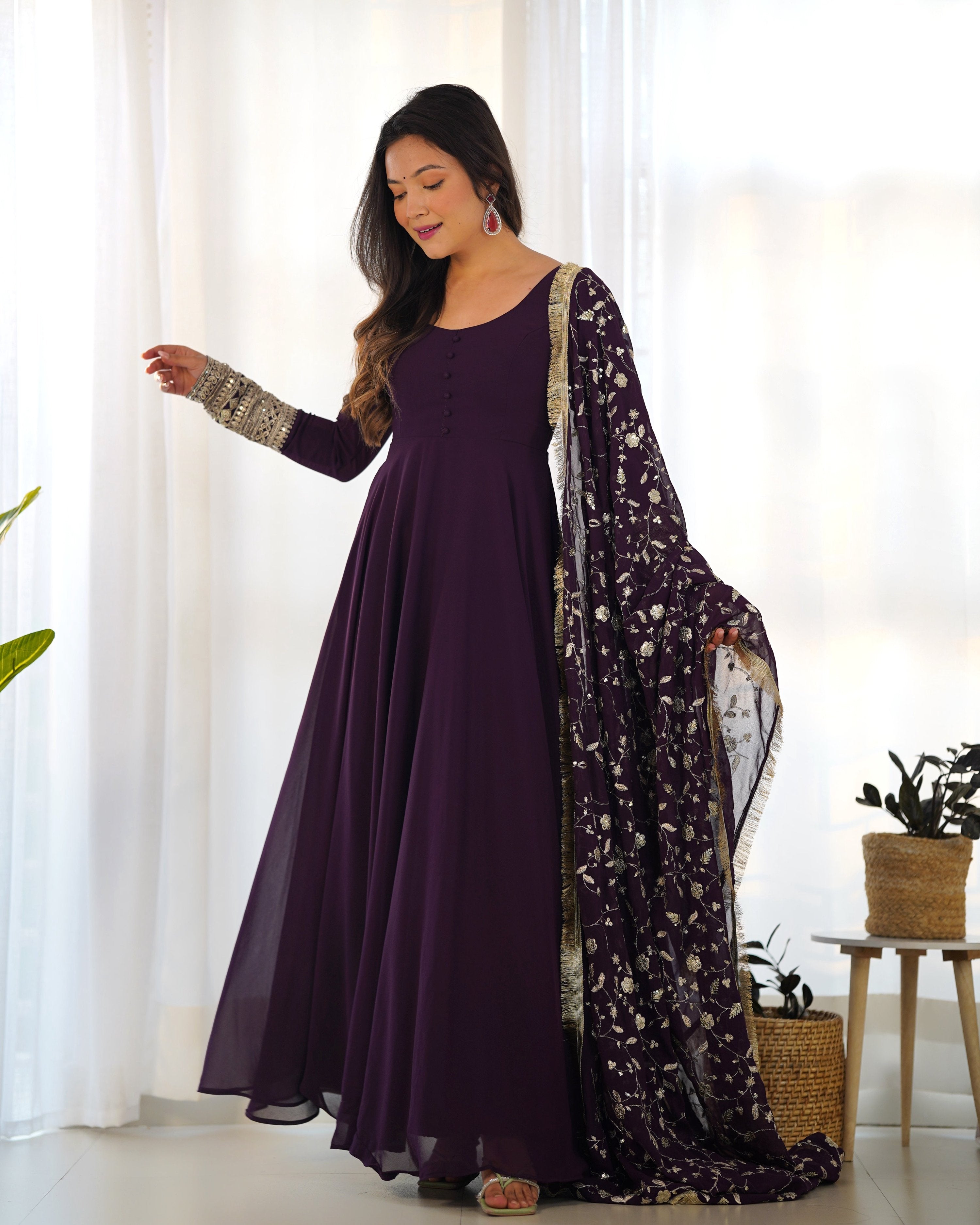 Teeya Creation Black Color Party Wear Faux Georgette Anarkali Gown With Pants And Dupatta