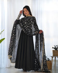 Teeya Creation Black Color Party Wear Faux Georgette Anarkali Gown With Pants And Dupatta