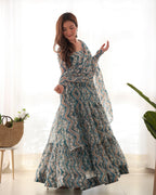 Teeya Creation Multicolor Digital Print Faux Georgette Anarkali With Pants And Dupatta