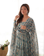 Teeya Creation Multicolor Digital Print Faux Georgette Anarkali With Pants And Dupatta