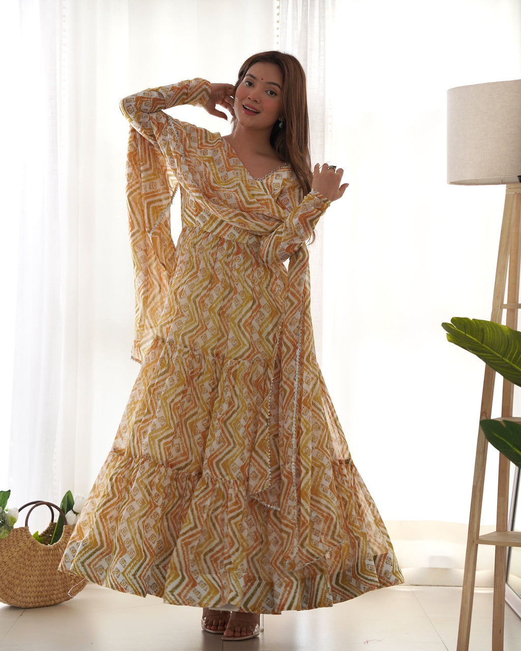 Teeya Creation Multicolor Digital Print Faux Georgette Anarkali With Pants And Dupatta