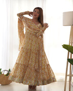 Teeya Creation Multicolor Digital Print Faux Georgette Anarkali With Pants And Dupatta
