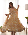 Teeya Creation Multicolor Digital Print Faux Georgette Anarkali With Pants And Dupatta