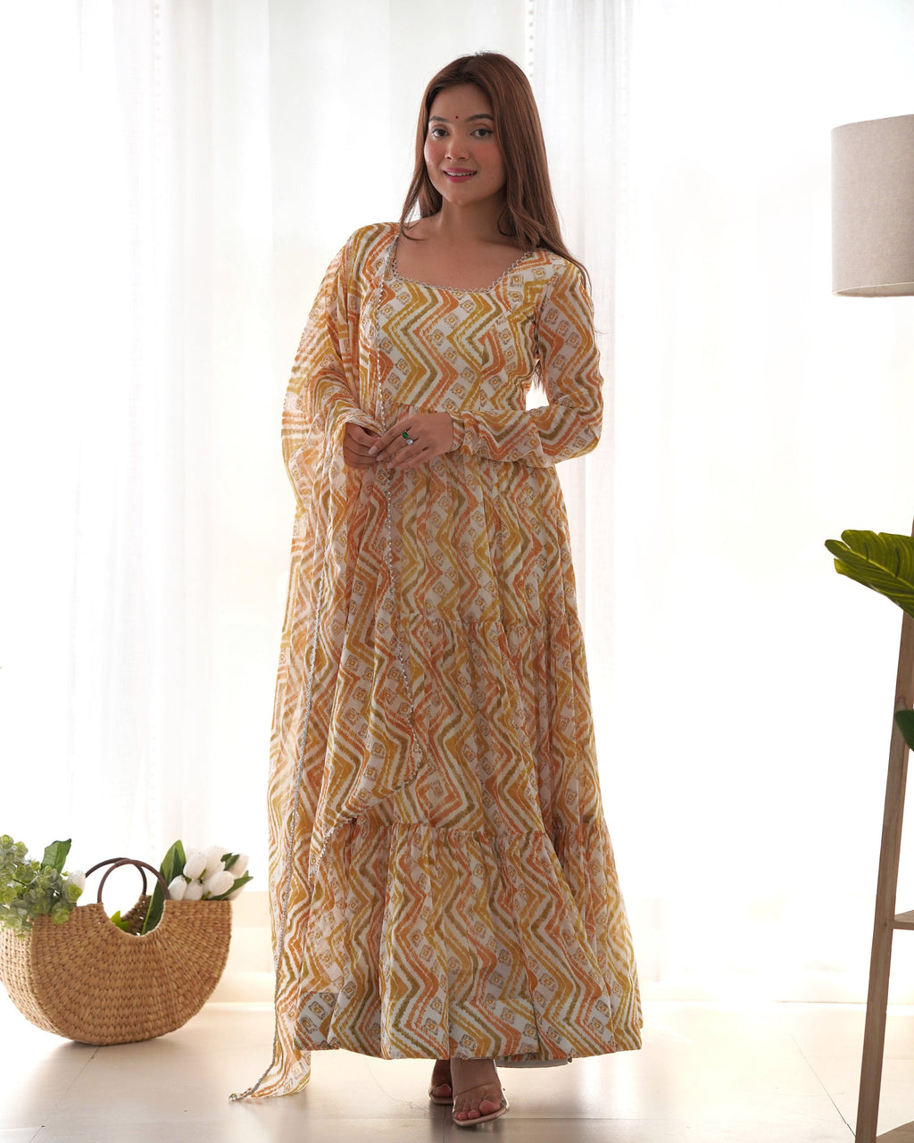 Teeya Creation Multicolor Digital Print Faux Georgette Anarkali With Pants And Dupatta