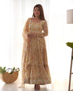 Teeya Creation Multicolor Digital Print Faux Georgette Anarkali With Pants And Dupatta