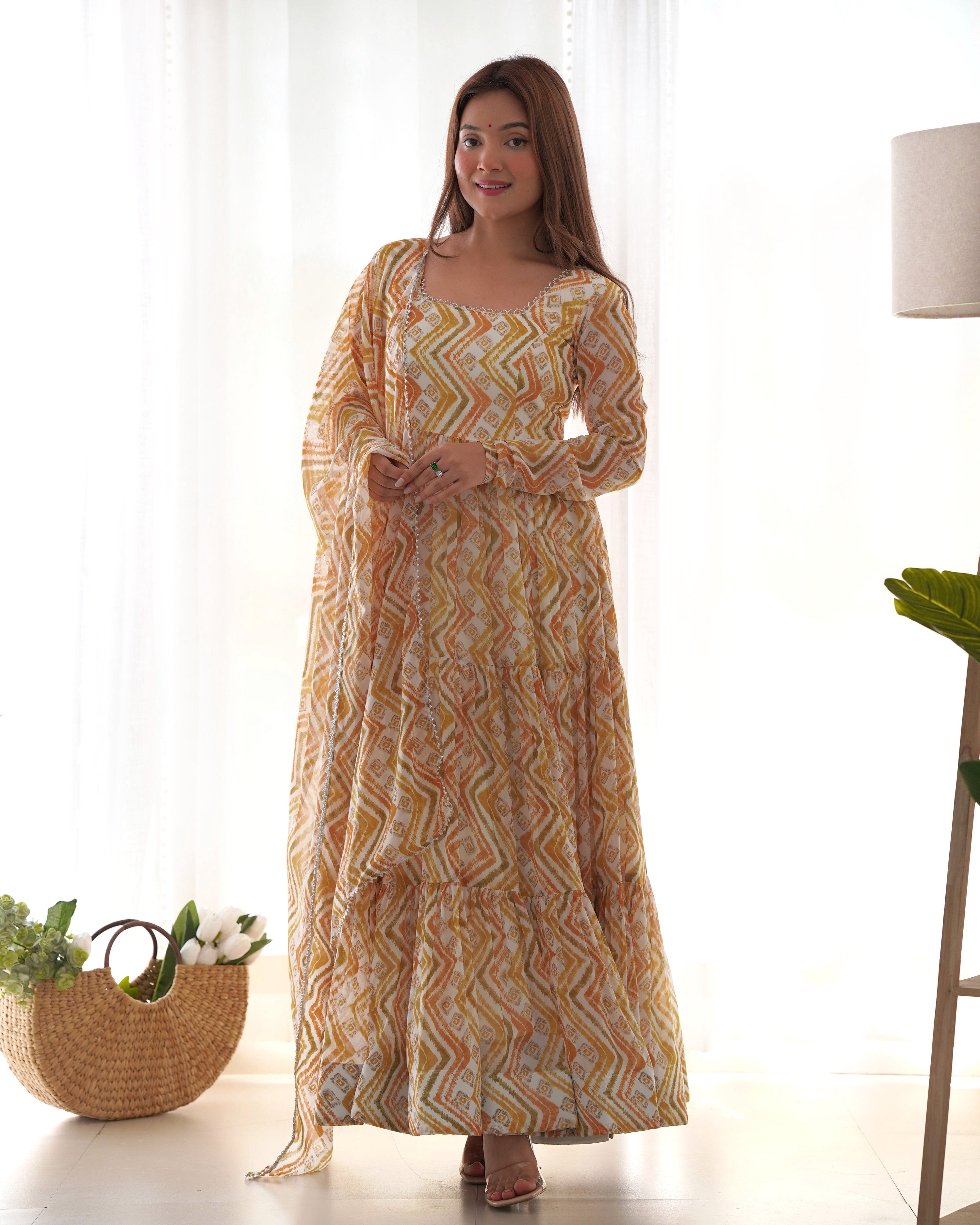 Teeya Creation Multicolor Digital Print Faux Georgette Anarkali With Pants And Dupatta