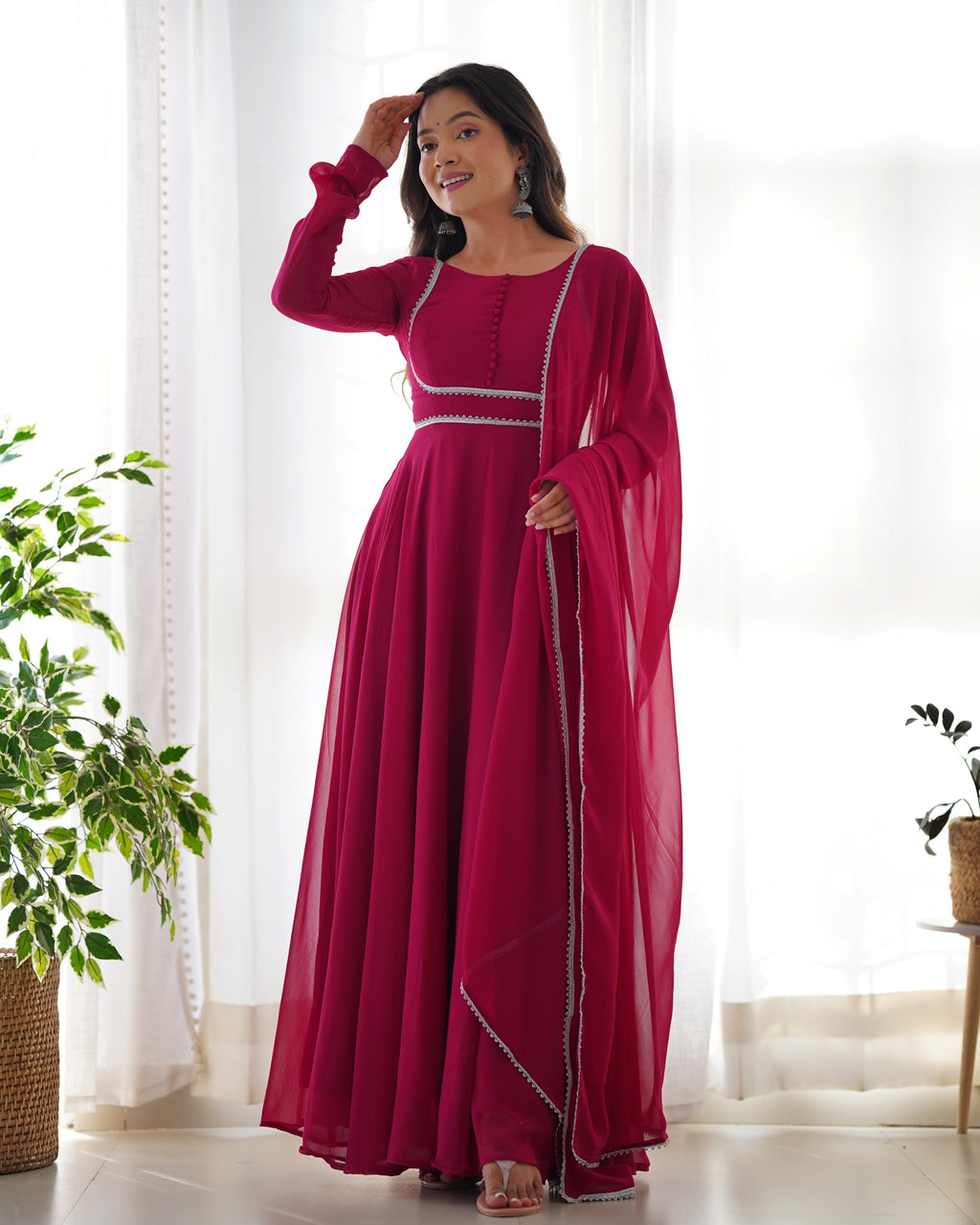 Teeya Creation Black Color Faux Georgette Anarkali Gown With Pants And Dupatta