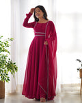 Teeya Creation Black Color Faux Georgette Anarkali Gown With Pants And Dupatta